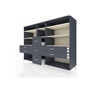 Kronos Dolap 8 Raflı 7 Çekmeceli  220x59x163 Antrasit-aytaşı/antrasit