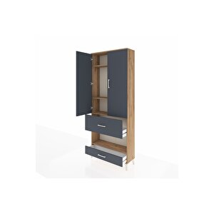 Arges Dolap 4 Raflı 2 Çekmeceli 2 Kapaklı 88x30x221 Çam-antrasit