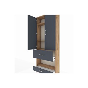Arges Dolap 4 Raflı 2 Çekmeceli 2 Kapaklı 88x30x221 Çam-antrasit