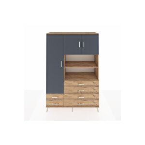 Hyperion Dolap 8 Raflı 6 Çekmeceli 3 Kapaklı 132x44x195 Çam-antrasit/çam