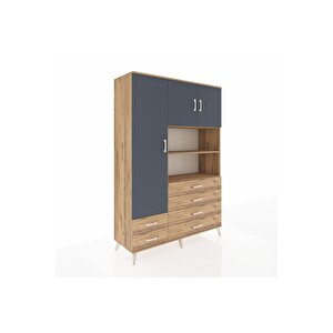 Hyperion Dolap 8 Raflı 6 Çekmeceli 3 Kapaklı 132x44x195 Çam-antrasit/çam