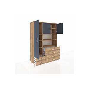 Hyperion Dolap 8 Raflı 6 Çekmeceli 3 Kapaklı 132x44x195 Çam-antrasit/çam