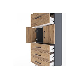 Arges Dolap Tek Raflı 4 Çekmeceli 2 Kapaklı 60x30x134 Antrasit-çam