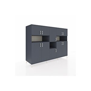 Kronos Dolap 14 Raflı 10 Kapaklı 220x59x163 Antrasit-antrasit