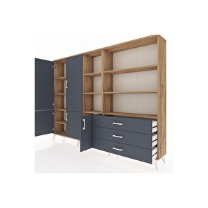 Arges Dolap 11 Raflı 3 Çekmeceli 5 Kapaklı 220x30x163 Çam-antrasit