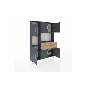 Arges Dolap 8 Raflı 2 Çekmeceli 6 Kapaklı 132x30x195 Antrasit-antrasit/çam