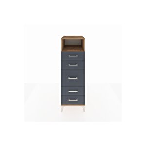 Kronos Dolap Tek Raflı 5 Çekmeceli 44x59x134 Çam-antrasit