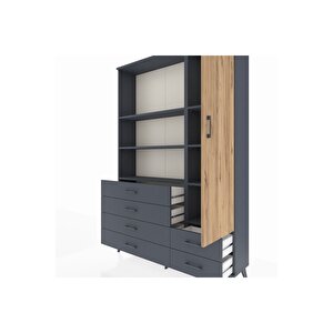 Arges Dolap 7 Raflı 6 Çekmeceli Tek Kapaklı  132x30x195 Antrasit-çam/antrasit