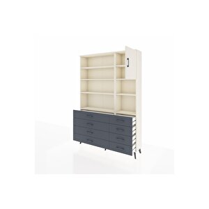 Arges Dolap 8 Raflı 8 Çekmeceli Tek Kapaklı  132x30x195 Aytaşı-aytaşı/antrasit