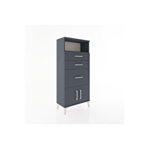 Hyperion Dolap Tek Raflı 3 Çekmeceli 2 Kapaklı 60x44x134 Antrasit-antrasit