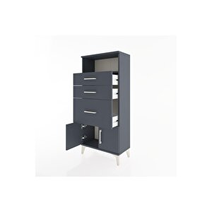 Hyperion Dolap Tek Raflı 3 Çekmeceli 2 Kapaklı 60x44x134 Antrasit-antrasit