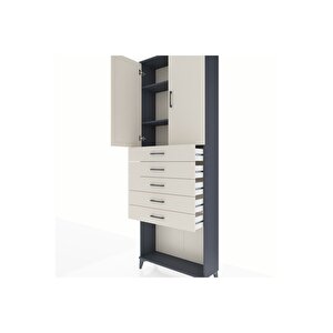 Arges Dolap 3 Raflı 5 Çekmeceli 2 Kapaklı 88x30x243 Antrasit-aytaşı
