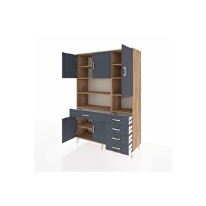 Hyperion Gardrop 9 Raflı 5 Çekmeceli 5 Kapaklı 132x44x195 Çam-antrasit