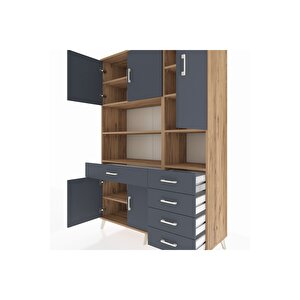 Hyperion Gardrop 9 Raflı 5 Çekmeceli 5 Kapaklı 132x44x195 Çam-antrasit