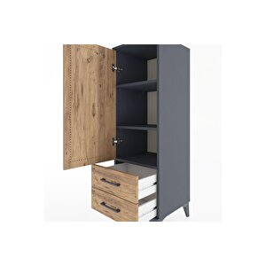 Hyperion Dolap 3 Raflı 2 Çekmeceli Tek Kapaklı 44x44x134 Antrasit-çam