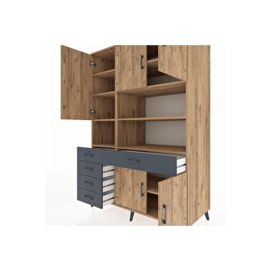 Kronos Dolap 9 Raflı 5 Çekmeceli 5 Kapaklı 132x59x195 Çam-çam/antrasit