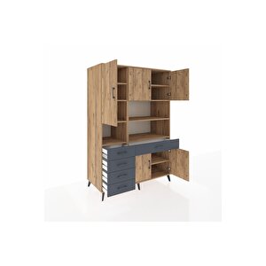 Kronos Dolap 9 Raflı 5 Çekmeceli 5 Kapaklı 132x59x195 Çam-çam/antrasit