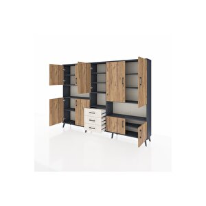 Arges Dolap 13 Raflı 3 Çekmeceli 9 Kapaklı 220x30x163 Antrasit-çam/aytaşı