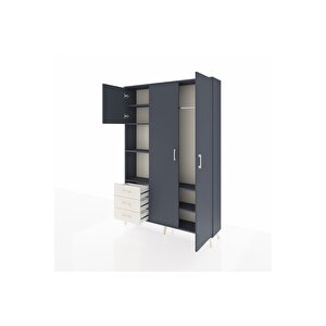 Arges Dolap 6 Raflı 3 Çekmeceli Tek Askılı 132x30x195 Antrasit-antrasit/aytaşı