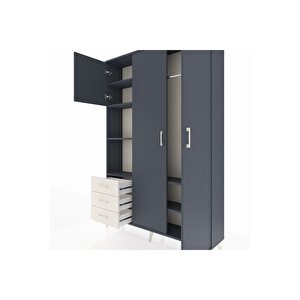 Arges Dolap 6 Raflı 3 Çekmeceli Tek Askılı 132x30x195 Antrasit-antrasit/aytaşı