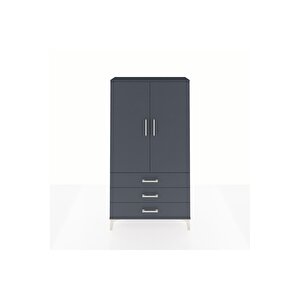 Arges Dolap Tek Raflı 3 Çekmeceli Tek Askılı 88x30x163 Antrasit-antrasit