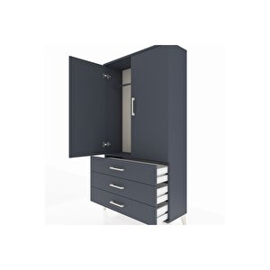 Arges Dolap Tek Raflı 3 Çekmeceli Tek Askılı 88x30x163 Antrasit-antrasit