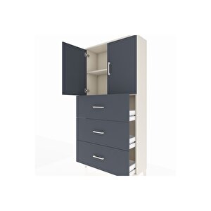 Arges Dolap 2 Raflı 3 Çekmeceli 2 Kapaklı 88x30x182 Aytaşı-antrasit