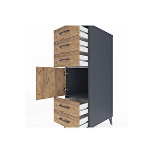 Kronos Dolap Tek Raflı 5 Çekmeceli Tek Kapaklı 44x59x134 Antrasit-çam