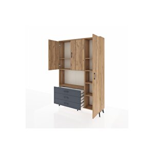 Arges Dolap 7 Raflı 3 Çekmeceli 3 Kapaklı 132x30x195 Çam-çam/antrasit