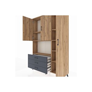 Arges Dolap 7 Raflı 3 Çekmeceli 3 Kapaklı 132x30x195 Çam-çam/antrasit