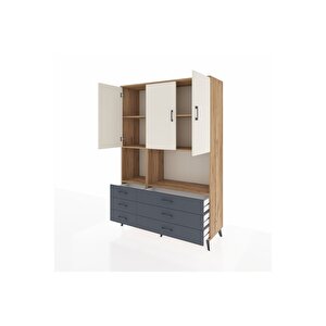 Hyperion Dolap 6 Raflı 6 Çekmeceli 3 Kapaklı 132x44x195 Çam-aytaşı/antrasit
