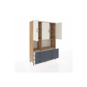 Hyperion Dolap 6 Raflı 6 Çekmeceli 3 Kapaklı 132x44x195 Çam-aytaşı/antrasit