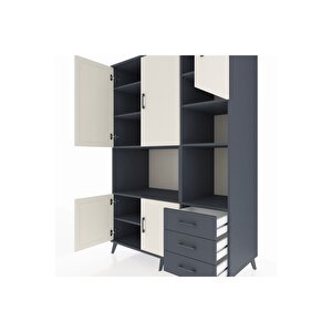 Kronos Dolap 9 Raflı 3 Çekmeceli 5 Kapaklı 132x59x195 Antrasit-aytaşı/antrasit