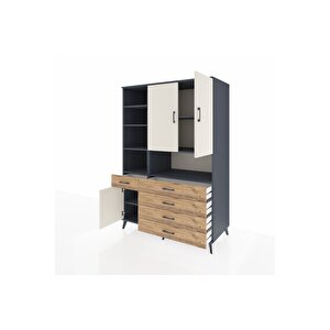 Kronos Dolap 8 Raflı 5 Çekmeceli 3 Kapaklı 132x59x195 Antrasit-aytaşı/çam