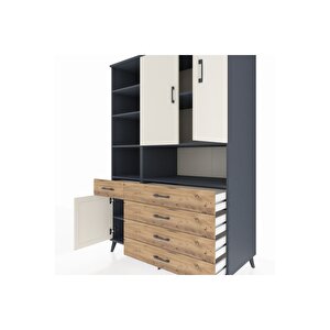 Kronos Dolap 8 Raflı 5 Çekmeceli 3 Kapaklı 132x59x195 Antrasit-aytaşı/çam