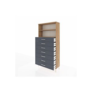 Arges Dolap 2 Raflı 7 Çekmeceli 88x30x182 Çam-antrasit