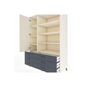 Kronos Dolap 8 Raflı 6 Çekmeceli Tek Kapaklı  132x59x195 Aytaşı-aytaşı/antrasit