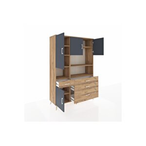 Hyperion Dolap 9 Raflı 4 Çekmeceli 4 Kapaklı 132x44x195 Çam-antrasit/çam