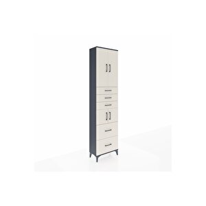 Arges Dolap 4 Raflı 5 Çekmeceli 4 Kapaklı 60x30x243 Antrasit-aytaşı