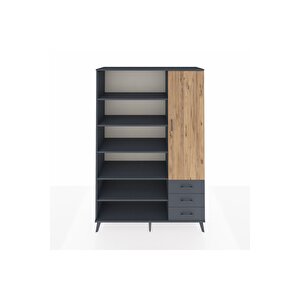 Hyperion Dolap 9 Raflı 3 Çekmeceli Tek Kapaklı  132x44x195 Antrasit-çam/antrasit