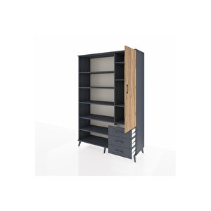 Hyperion Dolap 9 Raflı 3 Çekmeceli Tek Kapaklı  132x44x195 Antrasit-çam/antrasit