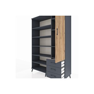 Hyperion Dolap 9 Raflı 3 Çekmeceli Tek Kapaklı  132x44x195 Antrasit-çam/antrasit