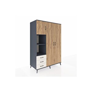 Kronos Dolap 6 Raflı 3 Çekmeceli Tek Askılı 132x59x195 Antrasit-çam/aytaşı