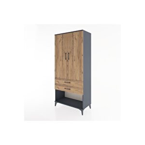 Hyperion Dolap 4 Raflı 2 Çekmeceli 2 Kapaklı 88x44x195 Antrasit-çam
