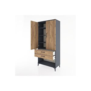 Hyperion Dolap 4 Raflı 2 Çekmeceli 2 Kapaklı 88x44x195 Antrasit-çam