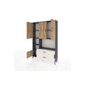 Arges Dolap 7 Raflı 2 Çekmeceli 5 Kapaklı 132x30x195 Antrasit-çam/aytaşı