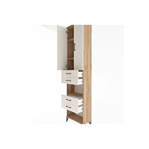 Arges Dolap 4 Raflı 4 Çekmeceli 2 Kapaklı 60x30x243 Çam-aytaşı