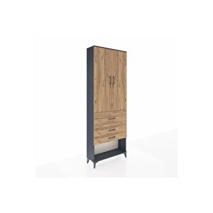 Arges Dolap 4 Raflı 3 Çekmeceli 2 Kapaklı 88x30x243 Antrasit-çam