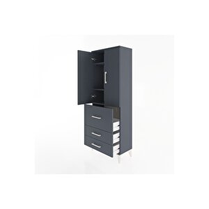 Arges Dolap 3 Raflı 3 Çekmeceli 2 Kapaklı 60x30x163 Antrasit-antrasit