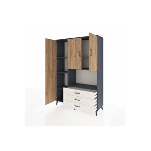Hyperion Dolap 6 Raflı 3 Çekmeceli 3 Kapaklı 132x44x195 Antrasit-çam/aytaşı